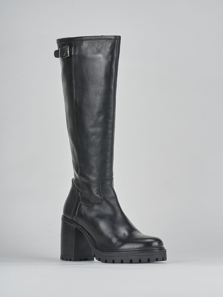 High heel boots heel 7 cm black leather