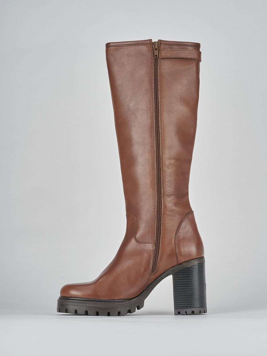 High heel boots heel 7 cm brown leather