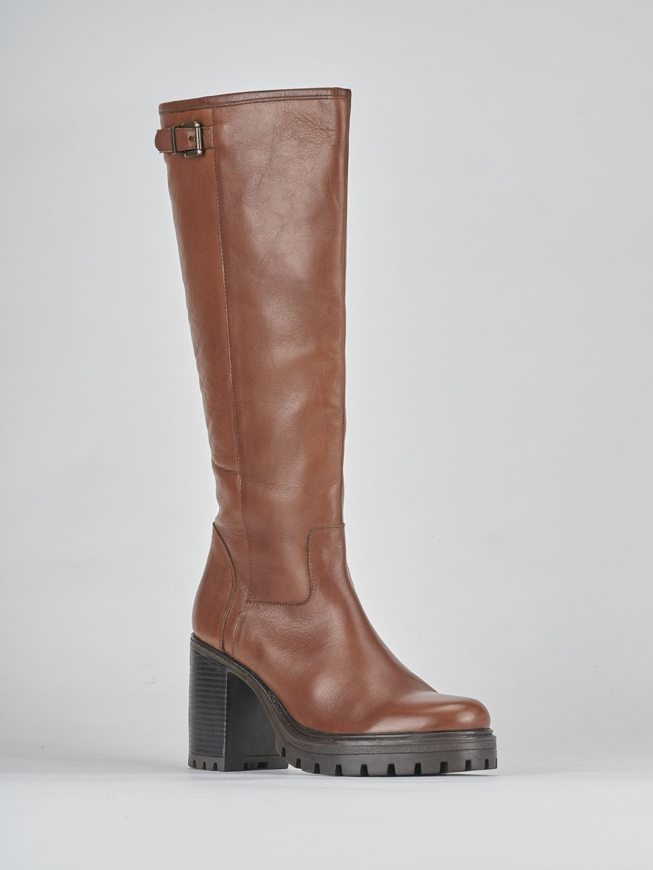 High heel boots heel 7 cm brown leather