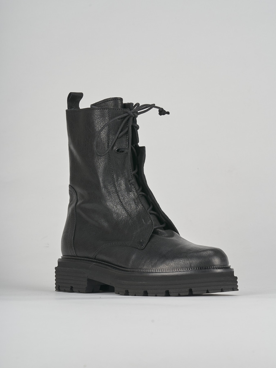 Combat boots woman heel 2 cm black leather Barca Stores
