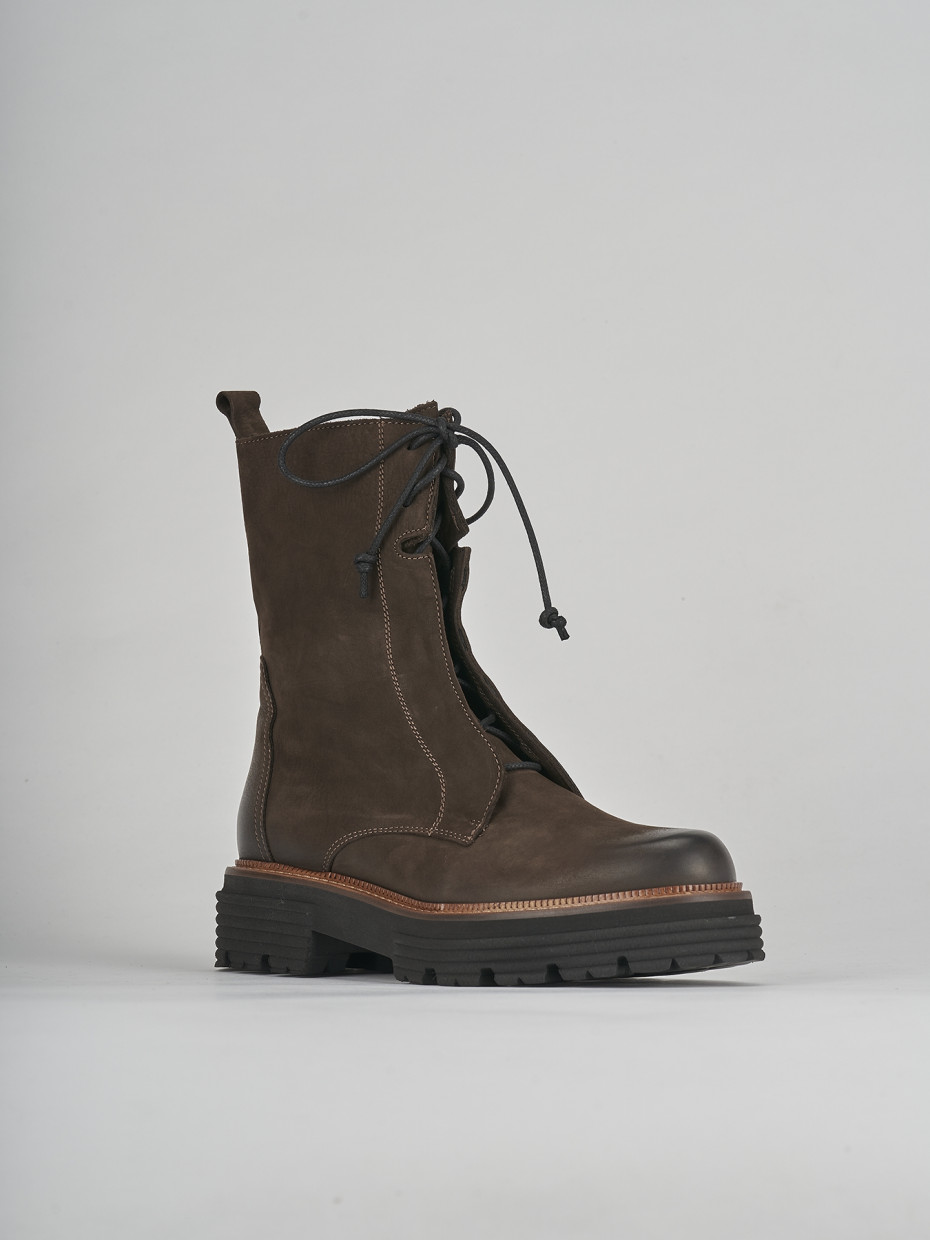 Combat boots heel 2 cm dark brown chamois