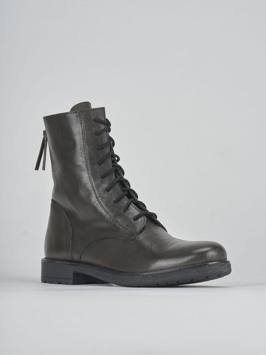 Combat boots heel 2 cm green leather