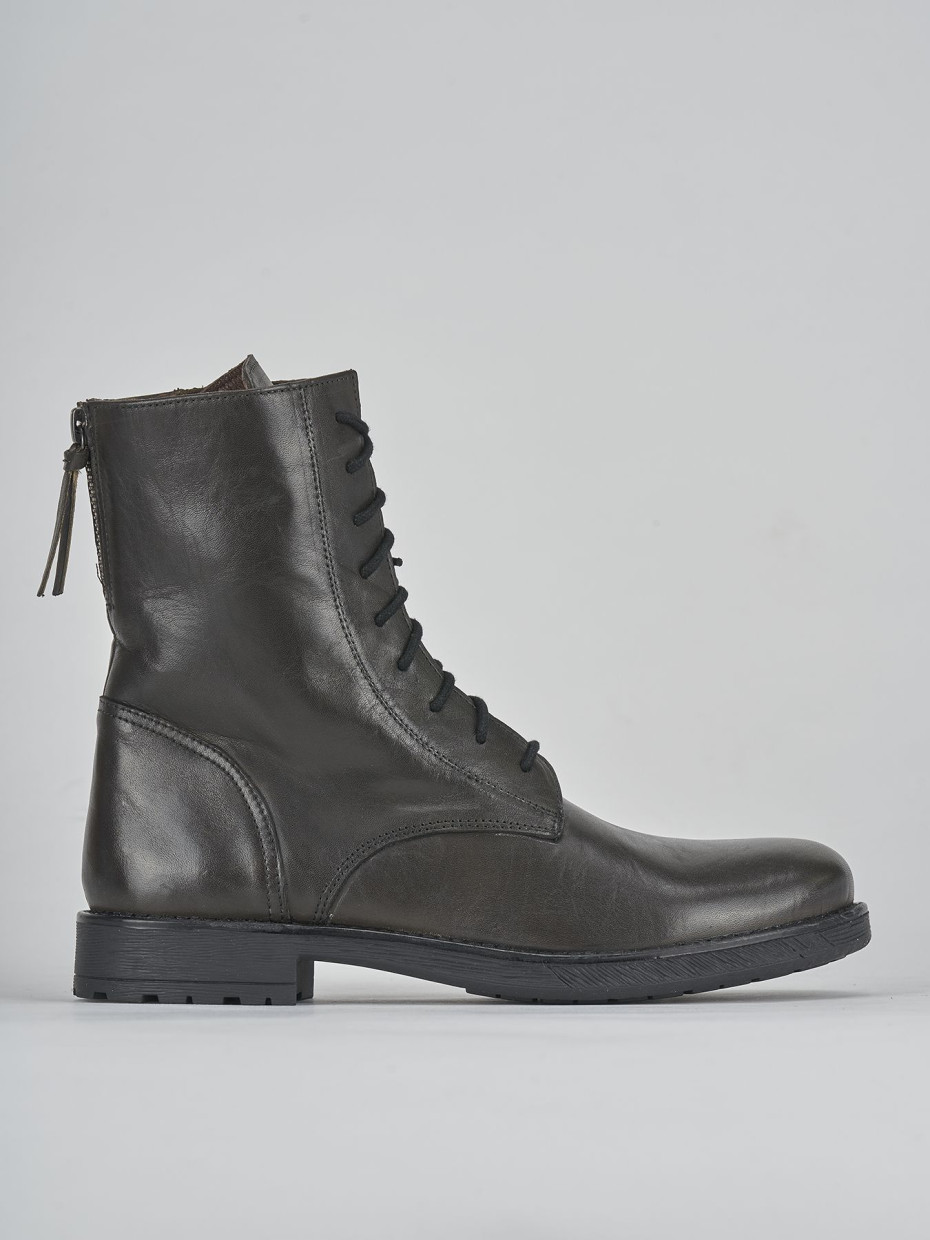 Combat boots heel 2 cm green leather