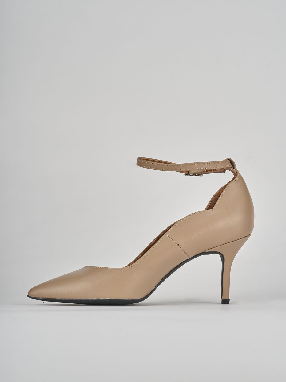Décolleté e slingback tacco 7cm pelle marrone