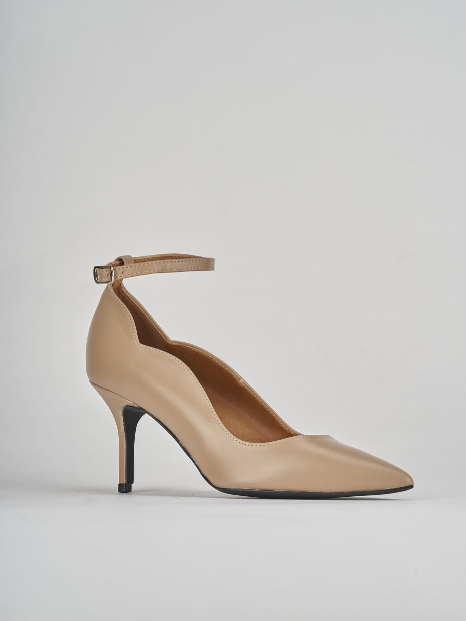 Décolleté e slingback tacco 7cm pelle marrone