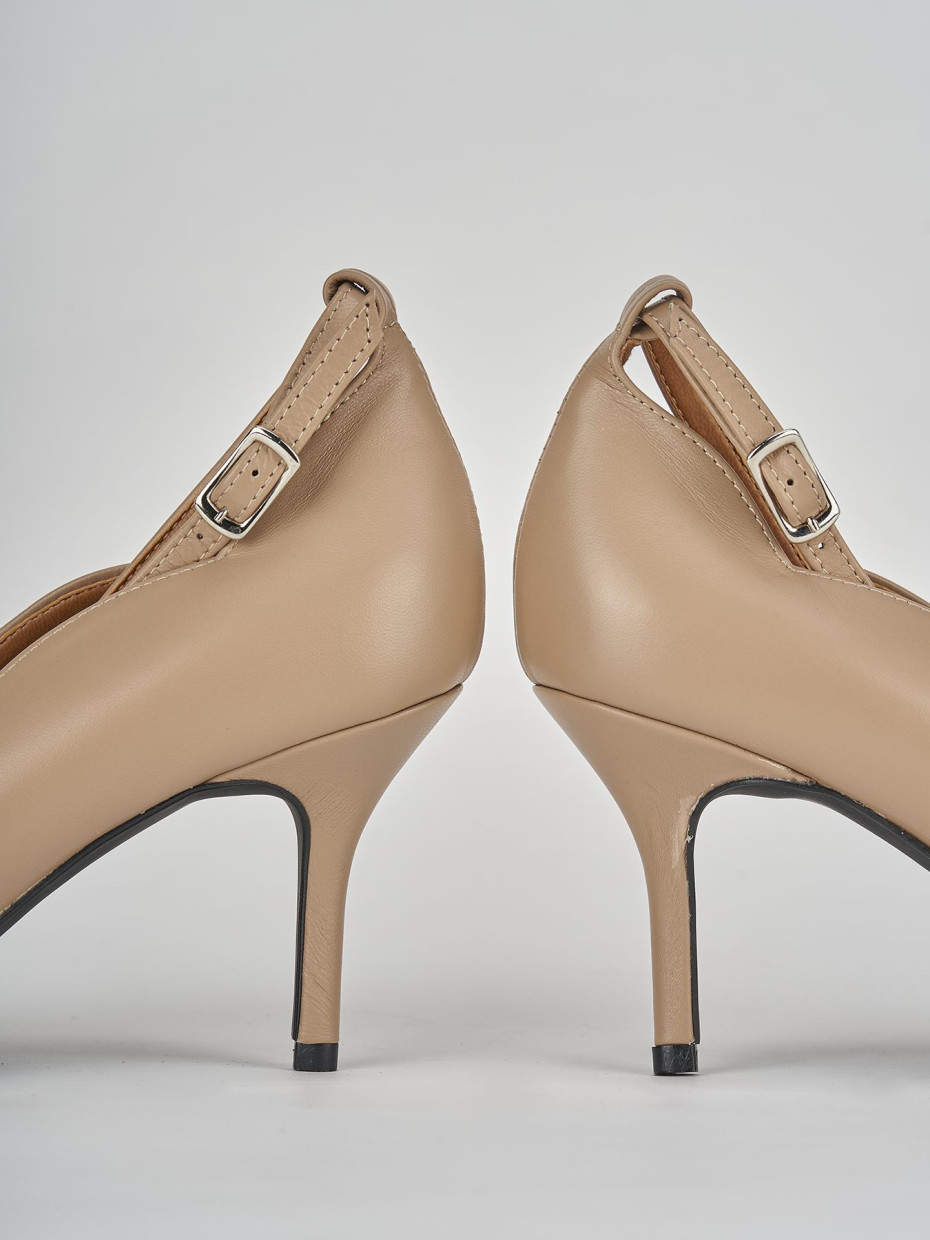 Décolleté e slingback tacco 7cm pelle marrone