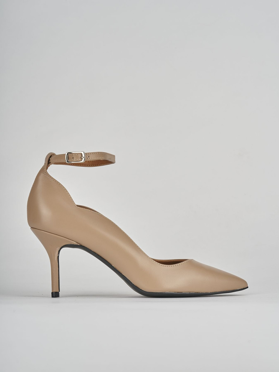 Décolleté e slingback tacco 7cm pelle marrone