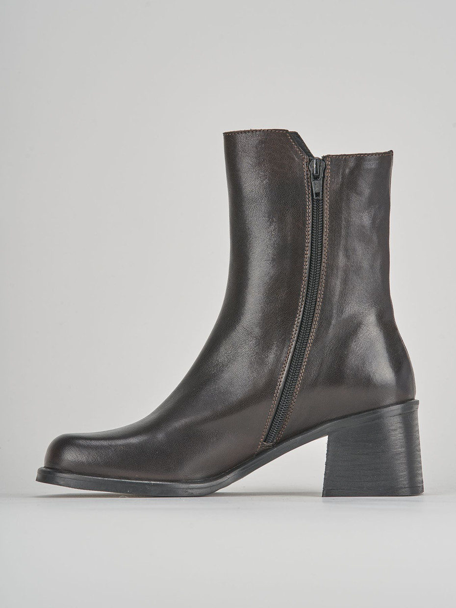 High heel ankle boots woman heel 6 cm dark brown leather Barca Stores