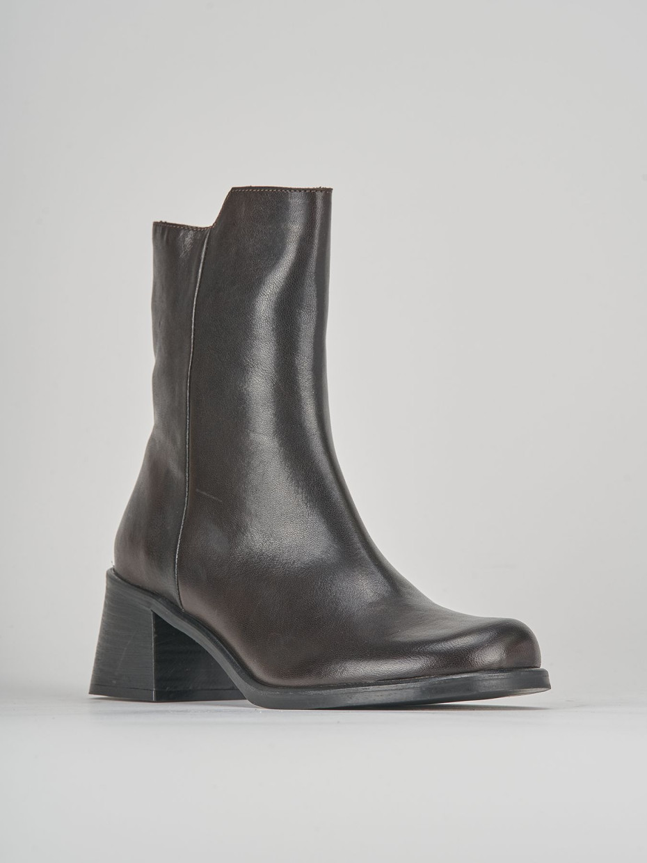 High heel ankle boots heel 6 cm dark brown leather