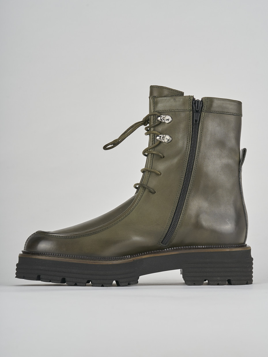 Combat boots heel 2 cm green leather