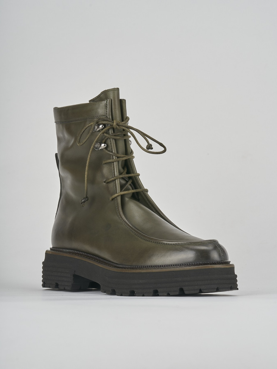 Combat boots heel 2 cm green leather