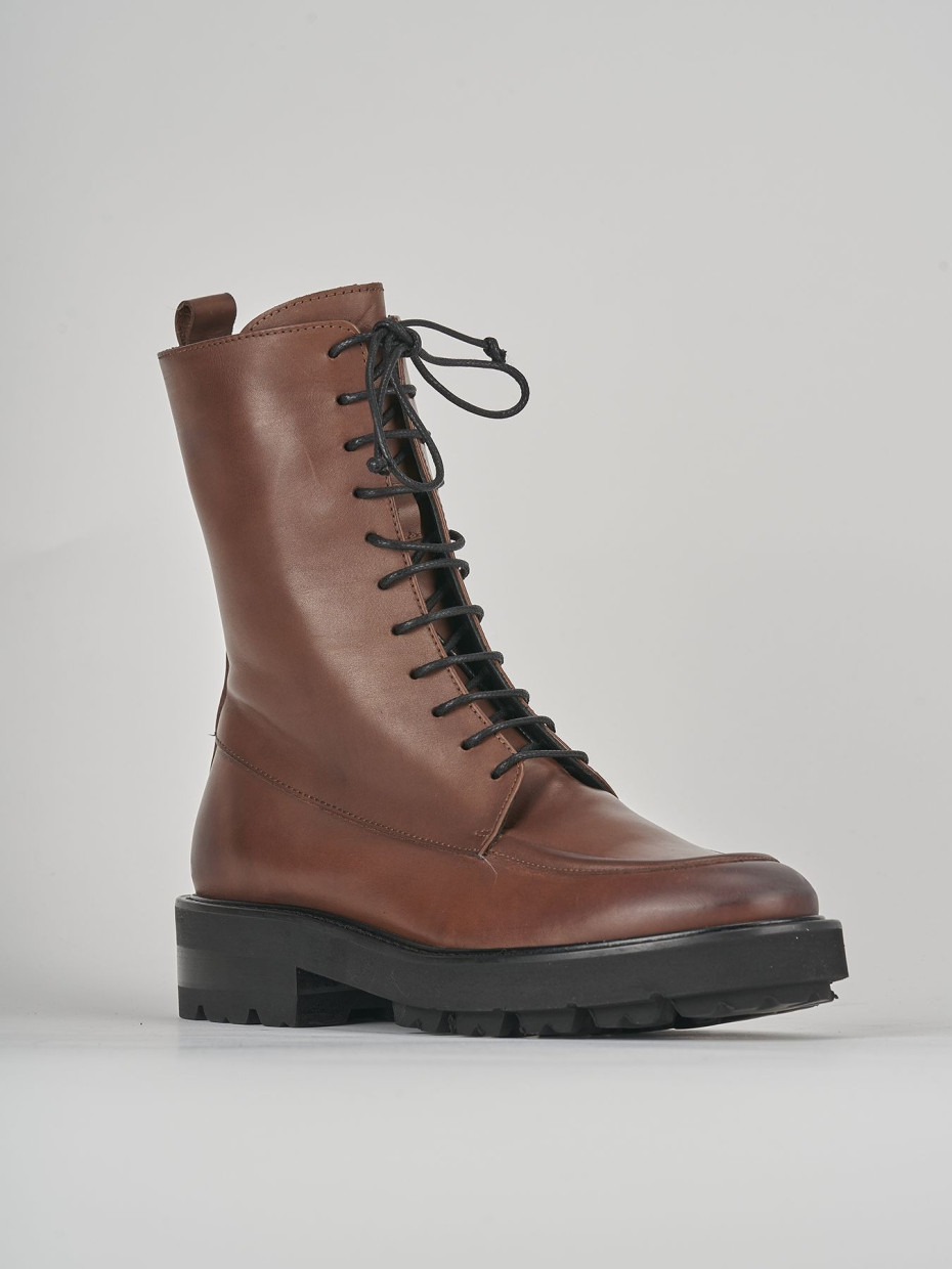 Combat boots woman heel 1 cm brown leather Barca Stores