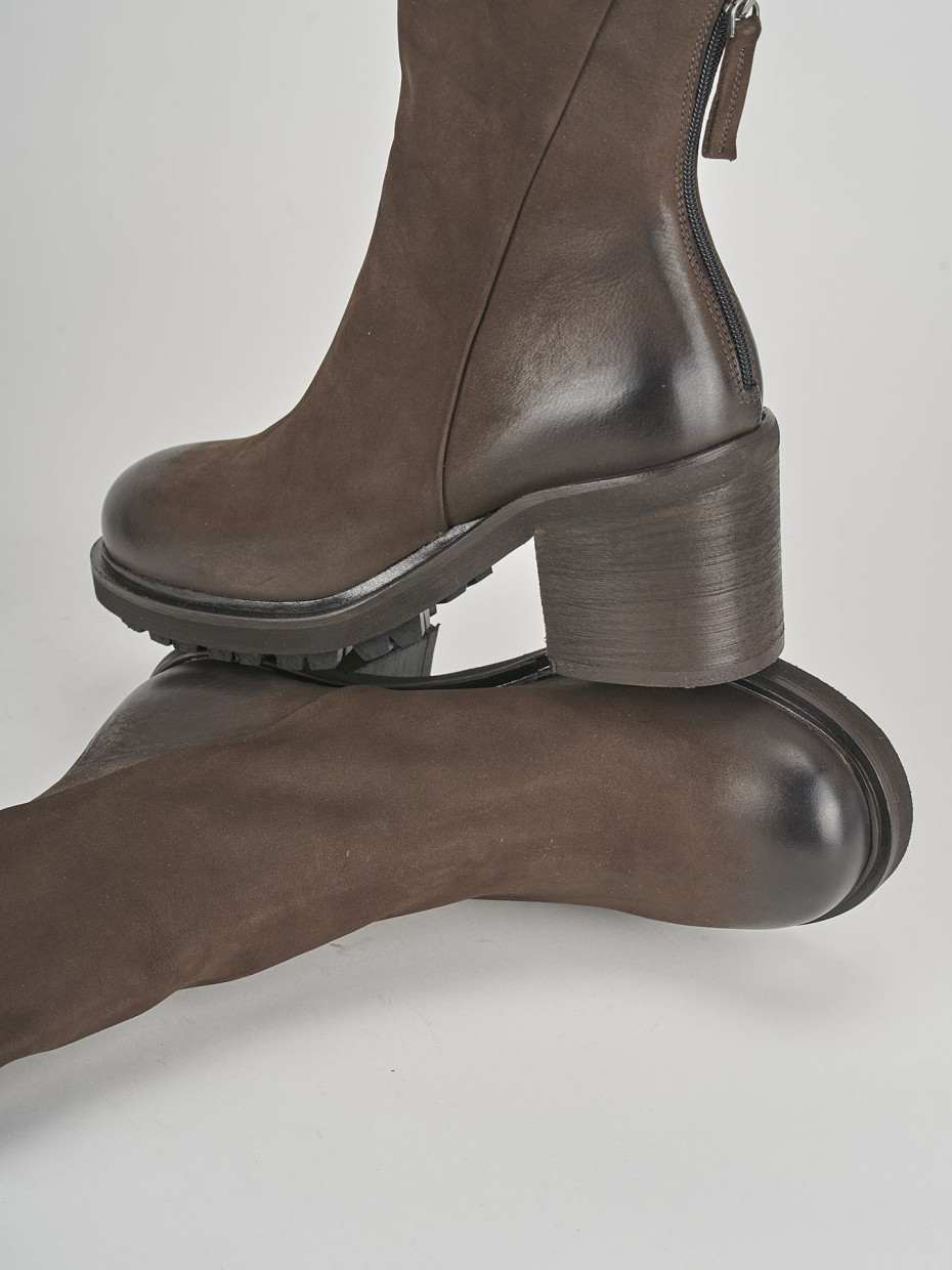 High heel ankle boots heel 6 cm dark brown nabuk
