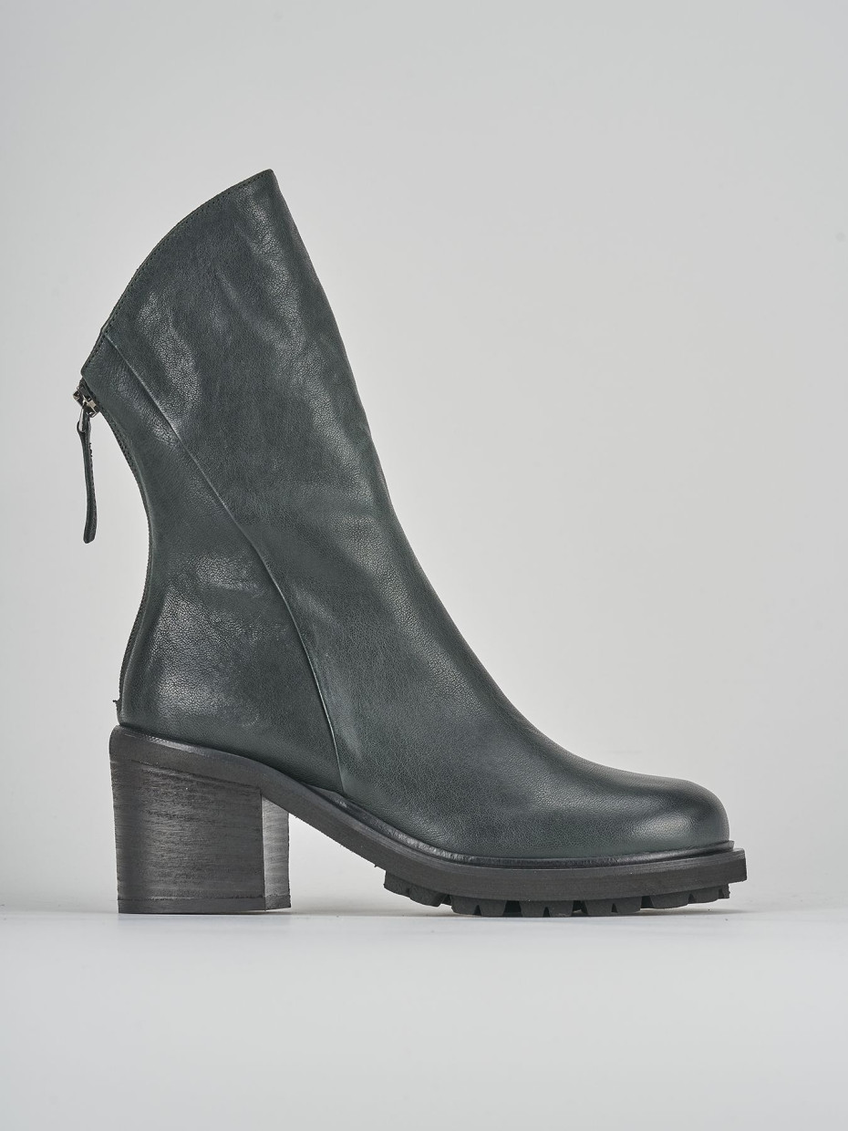 High heel ankle boots heel 6 cm green leather