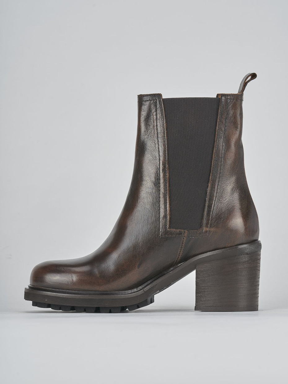 High heel ankle boots heel 5 cm dark brown leather