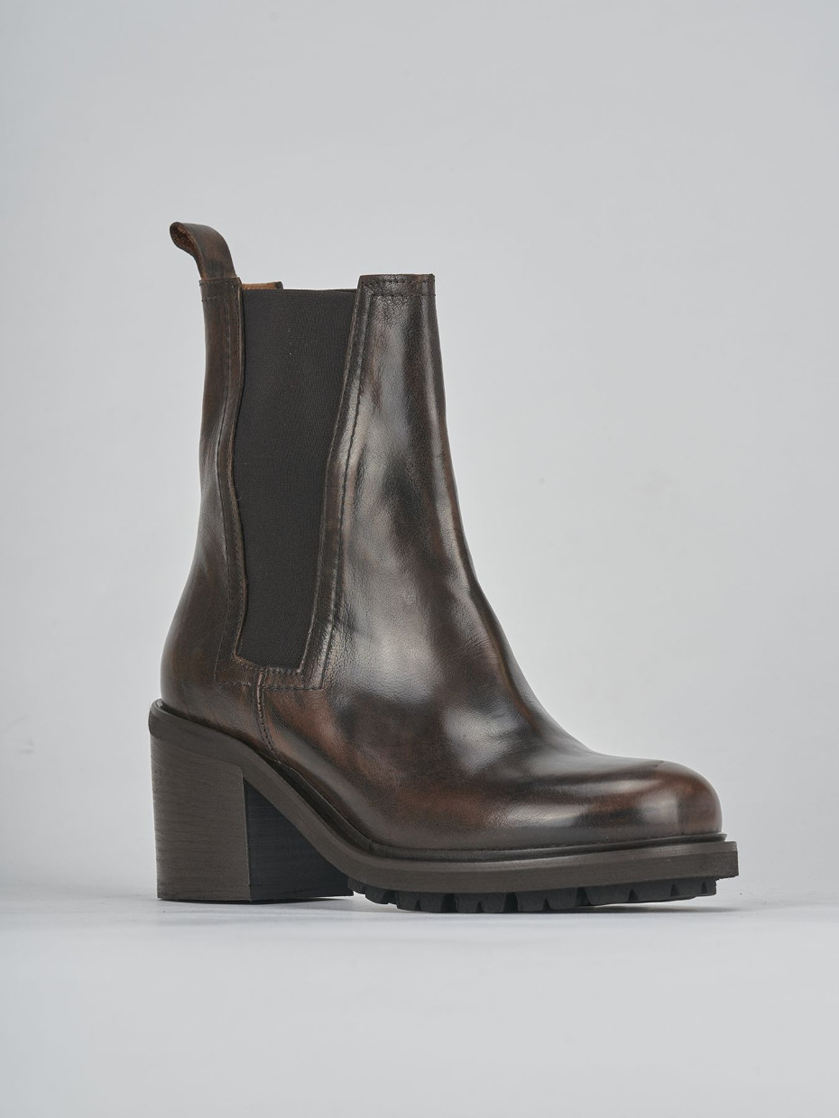 High heel ankle boots heel 5 cm dark brown leather