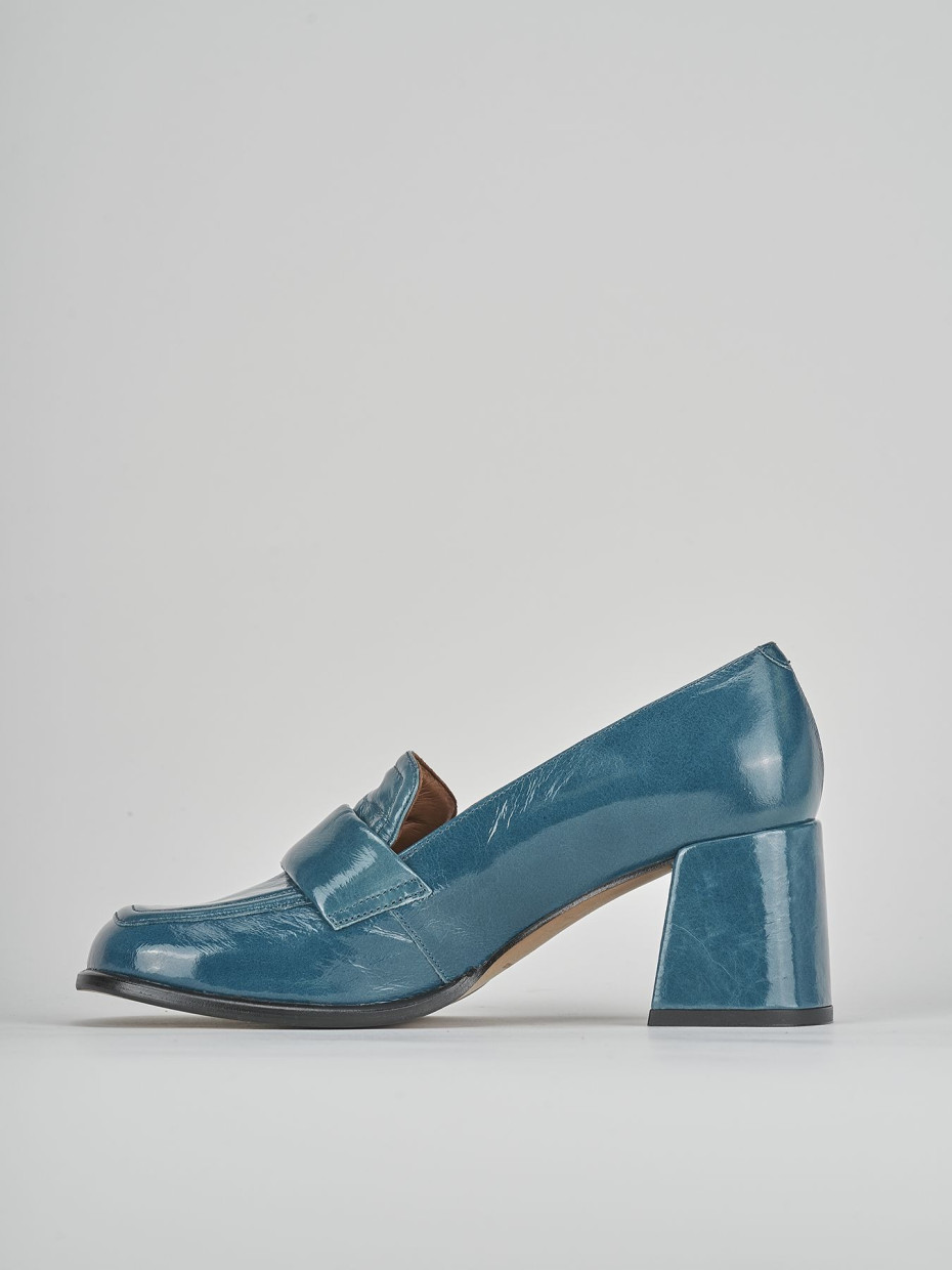 Mocassini tacco 5cm pelle blu