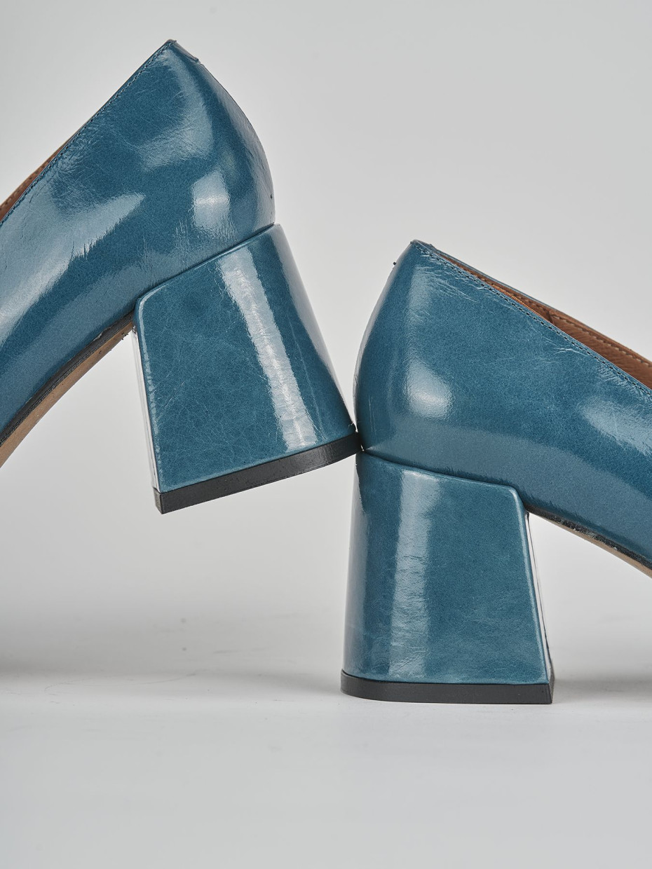 Mocassini tacco 5cm pelle blu Barca Stores
