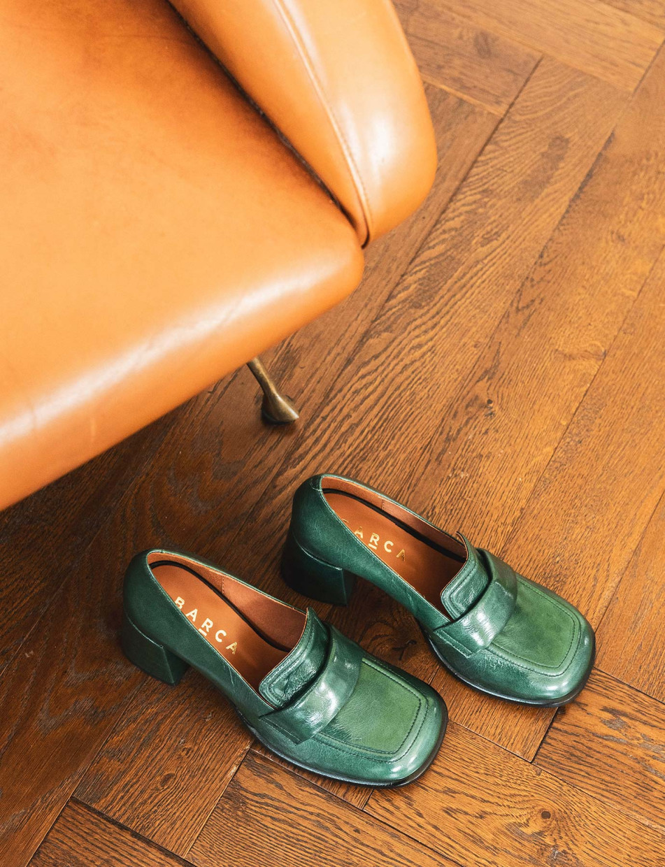 Mocassini tacco 5cm pelle verde