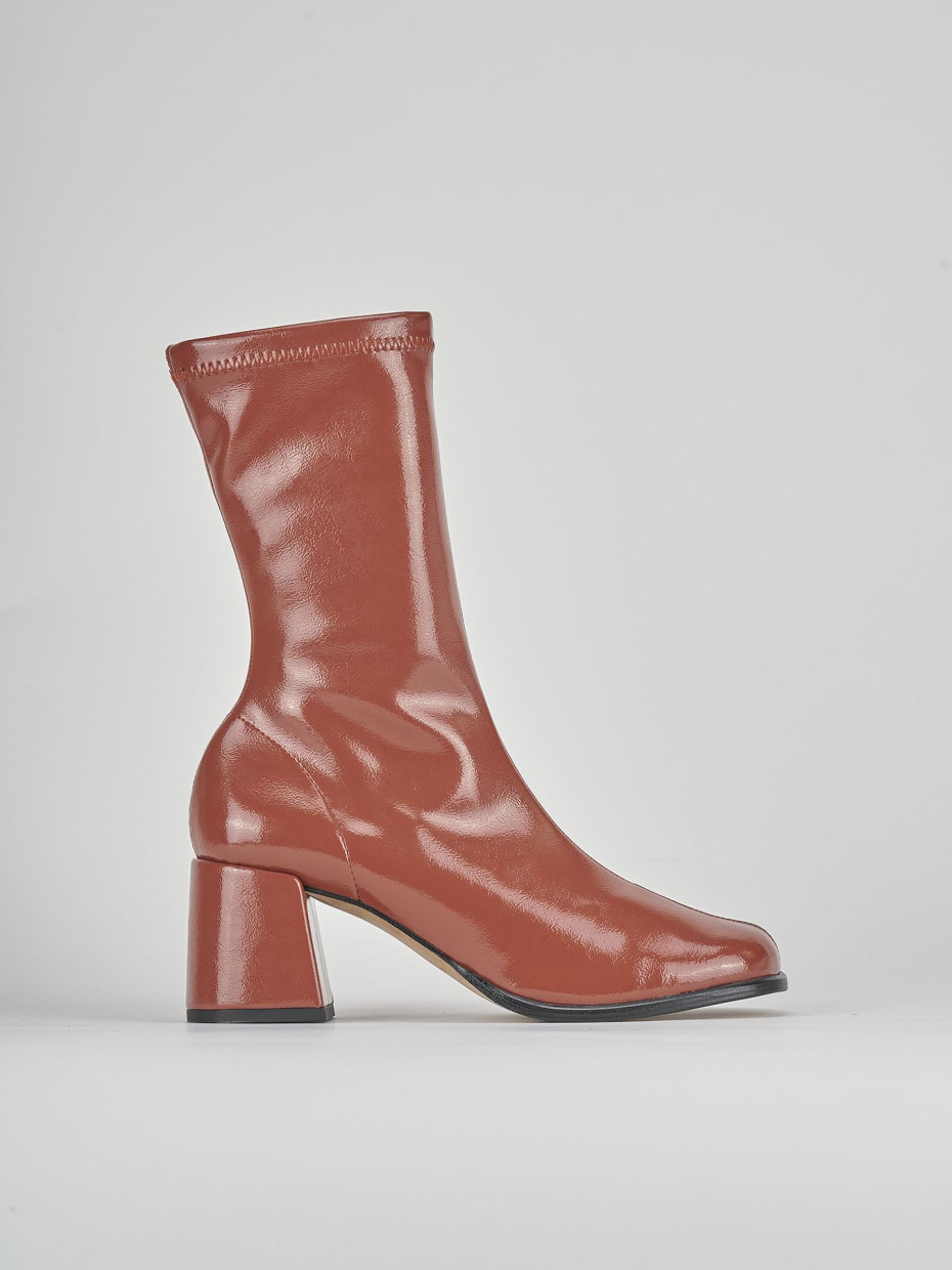 High heel ankle boots heel 5 cm orange leather