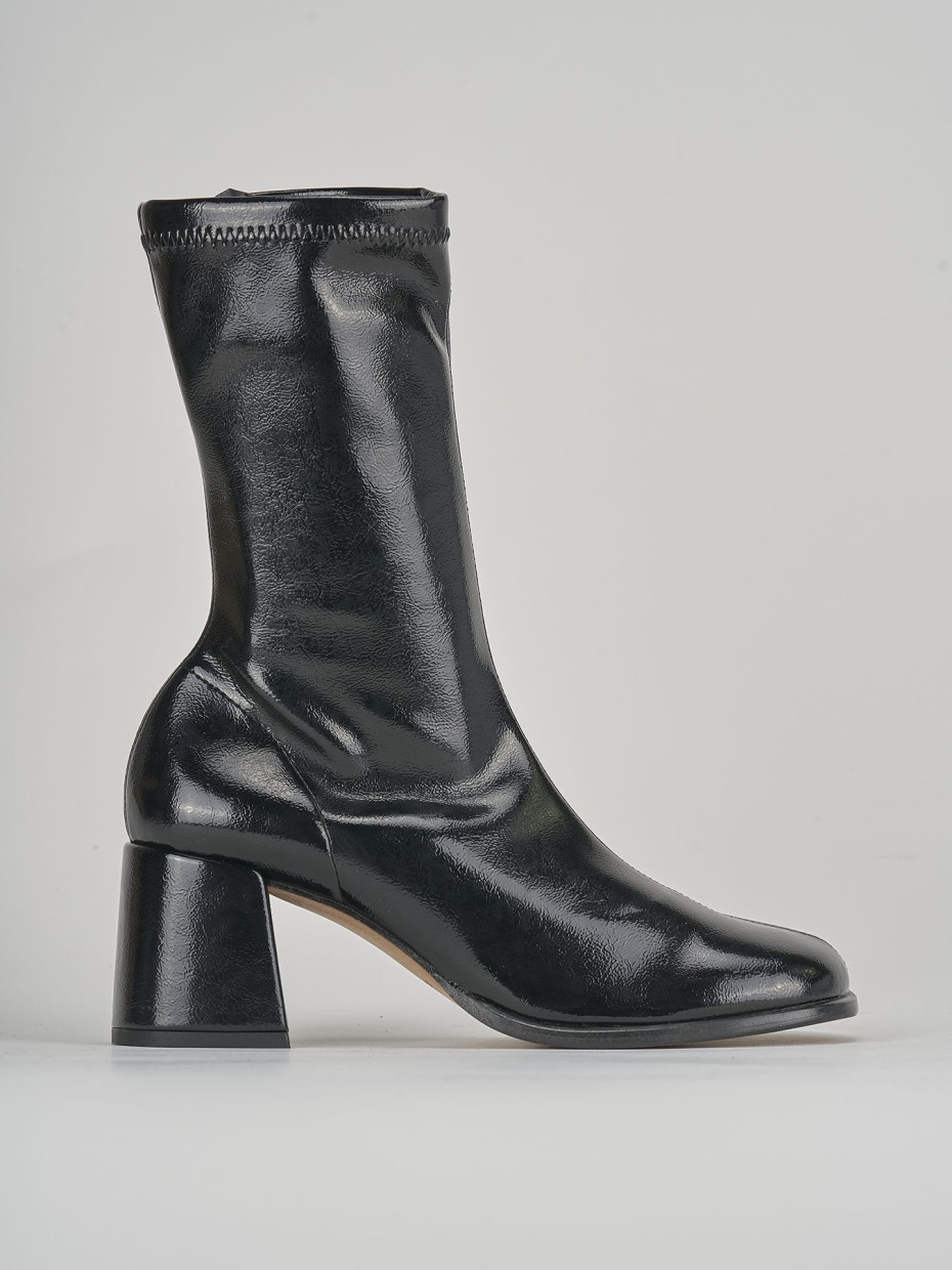 High heel ankle boots heel 5 cm black leather