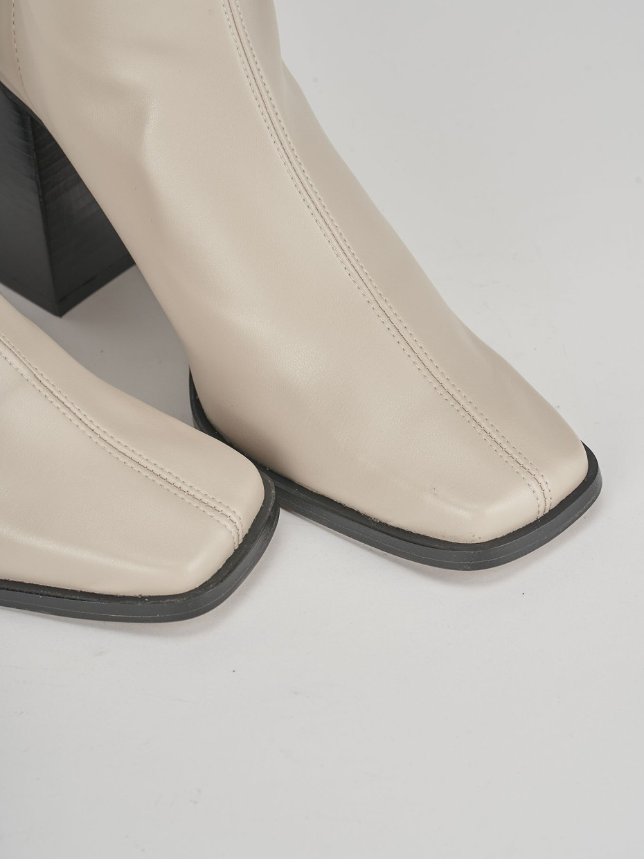 High heel ankle boots heel 7 cm beige leather