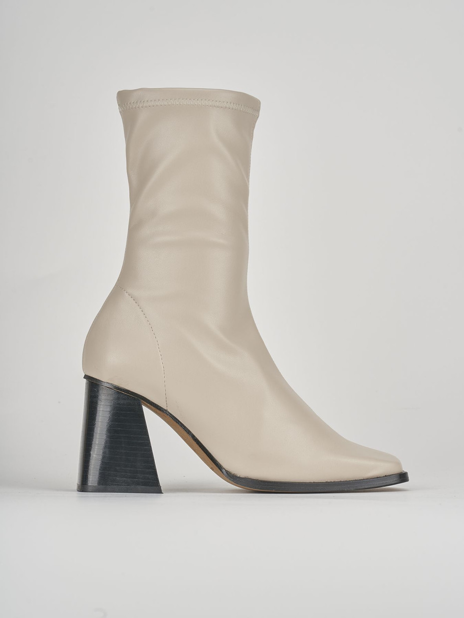 High heel ankle boots heel 7 cm beige leather