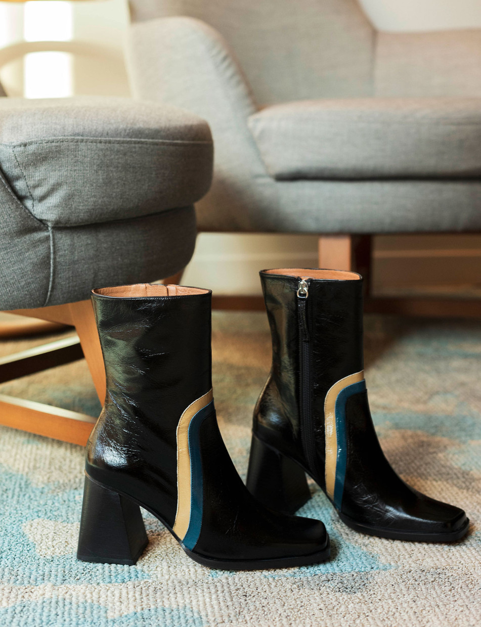 High heel ankle boots heel 7 cm black leather