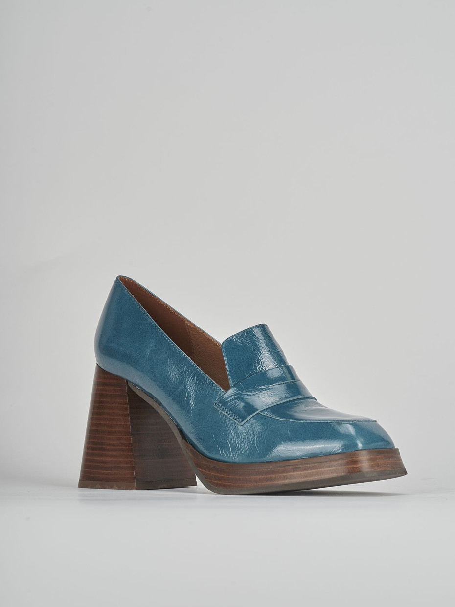 Mocassini tacco 9cm pelle blu