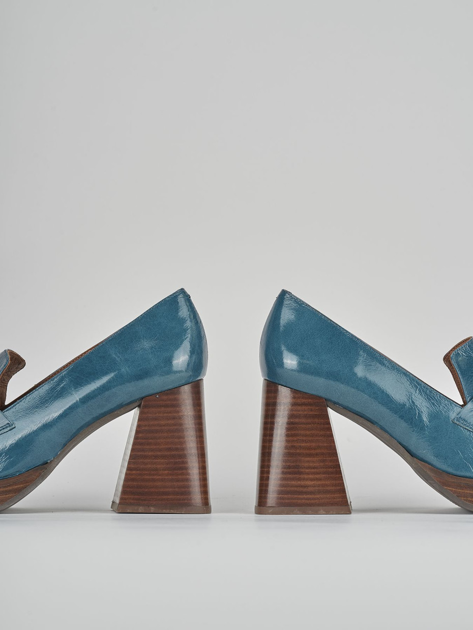 Mocassini tacco 9cm pelle blu