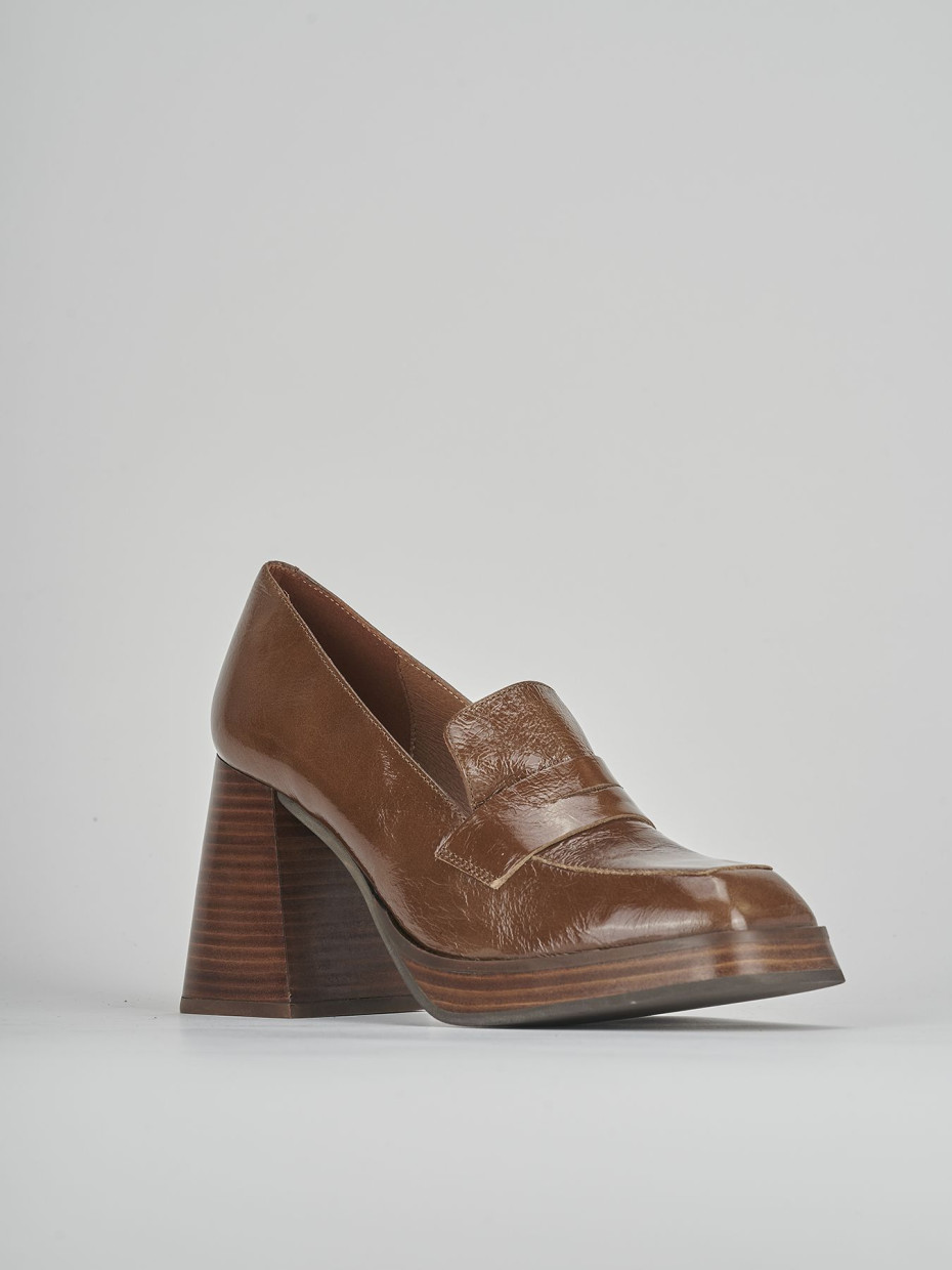 Loafers heel 9 cm brown leather