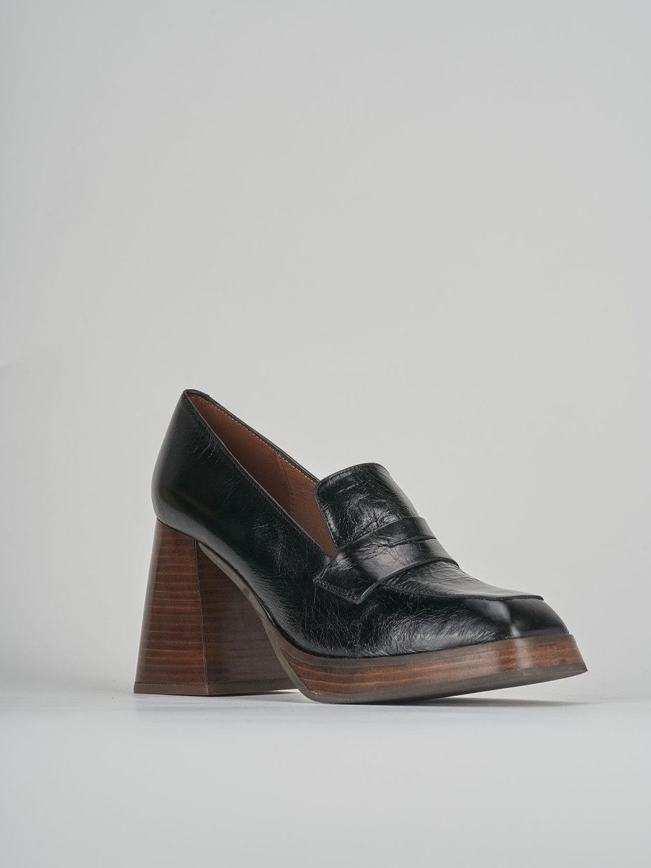 Loafers heel 9 cm black leather