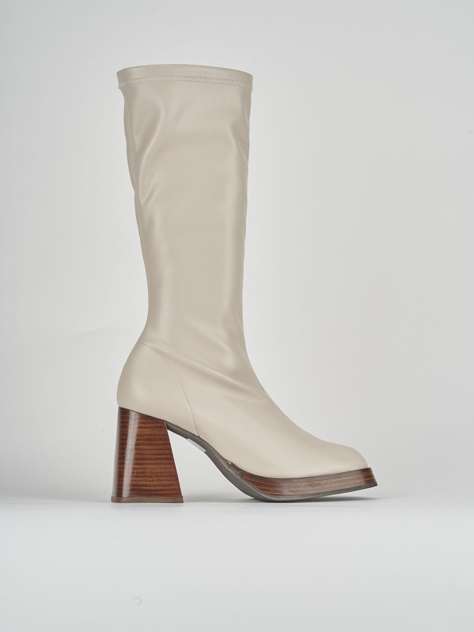 High heel boots heel 8 cm beige leather