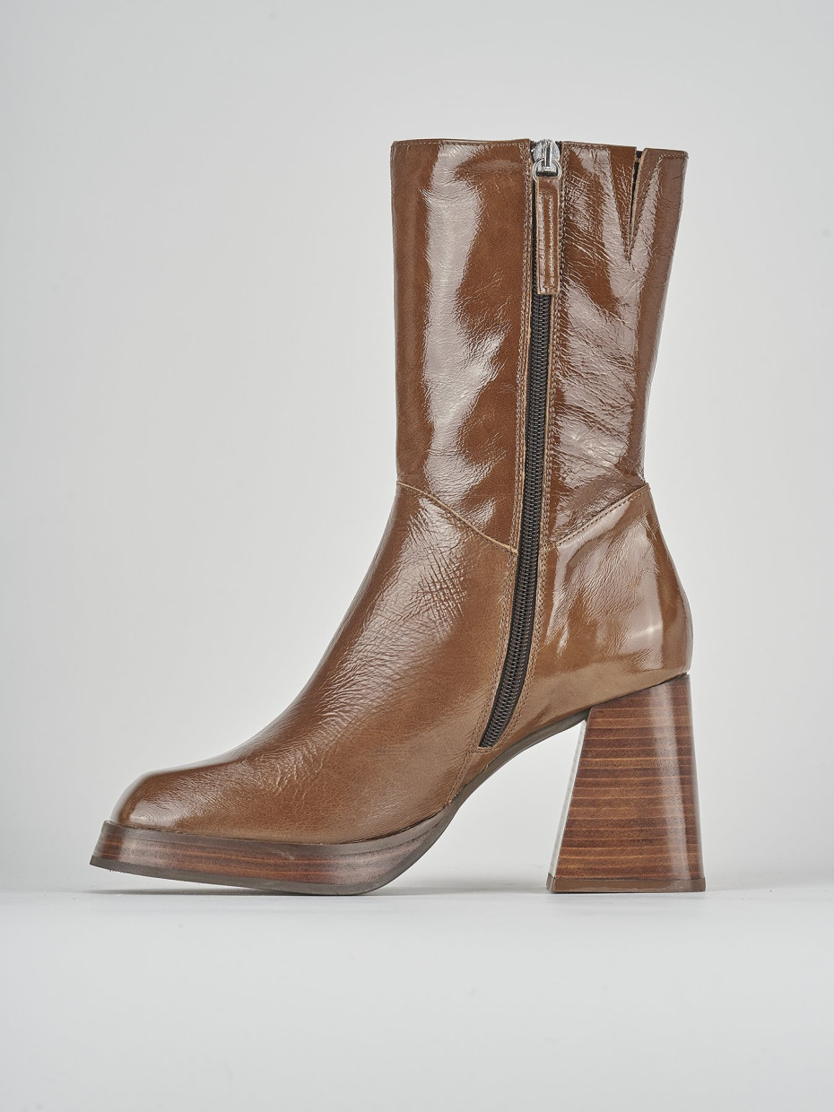 High heel ankle boots heel 8 cm brown leather