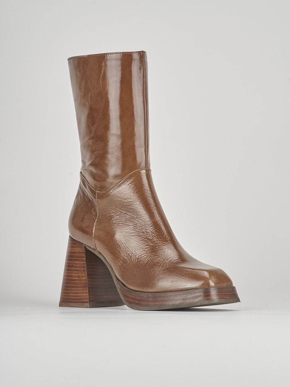 High heel ankle boots heel 8 cm brown leather