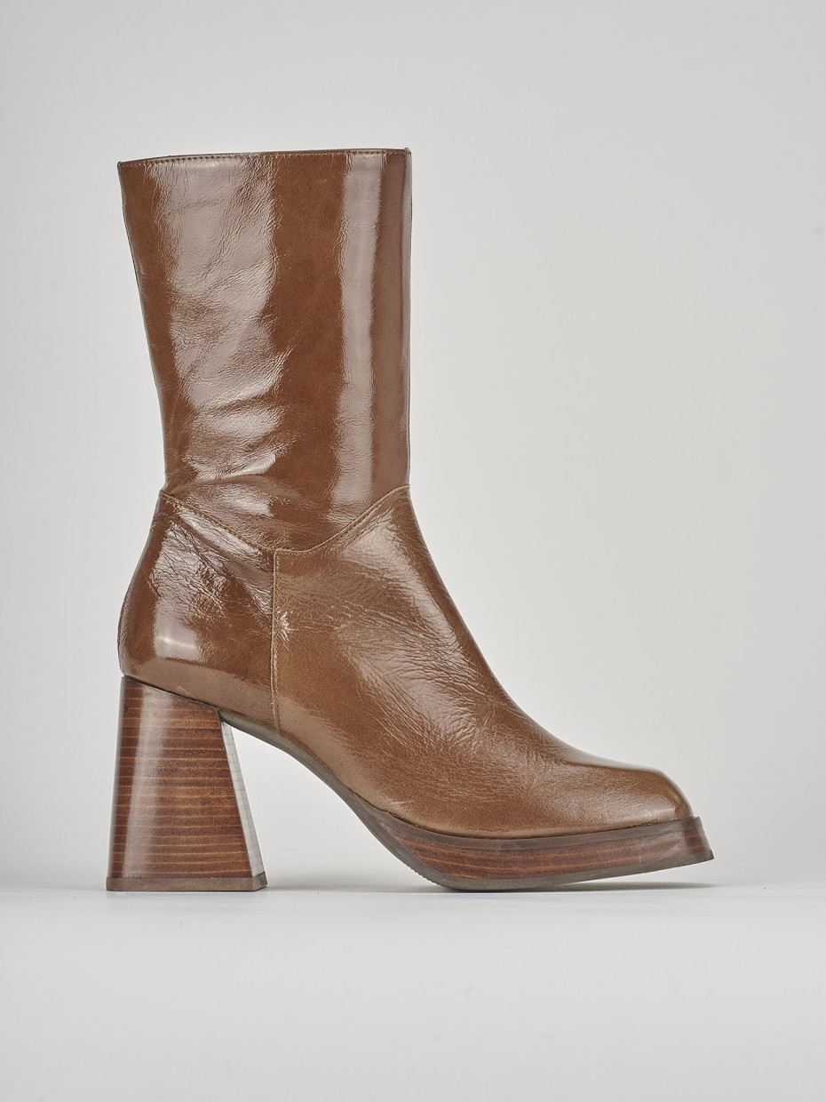 High heel ankle boots heel 8 cm brown leather