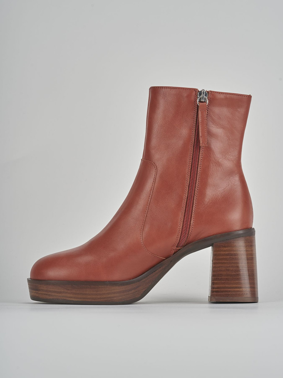 High heel ankle boots heel 6 cm orange leather