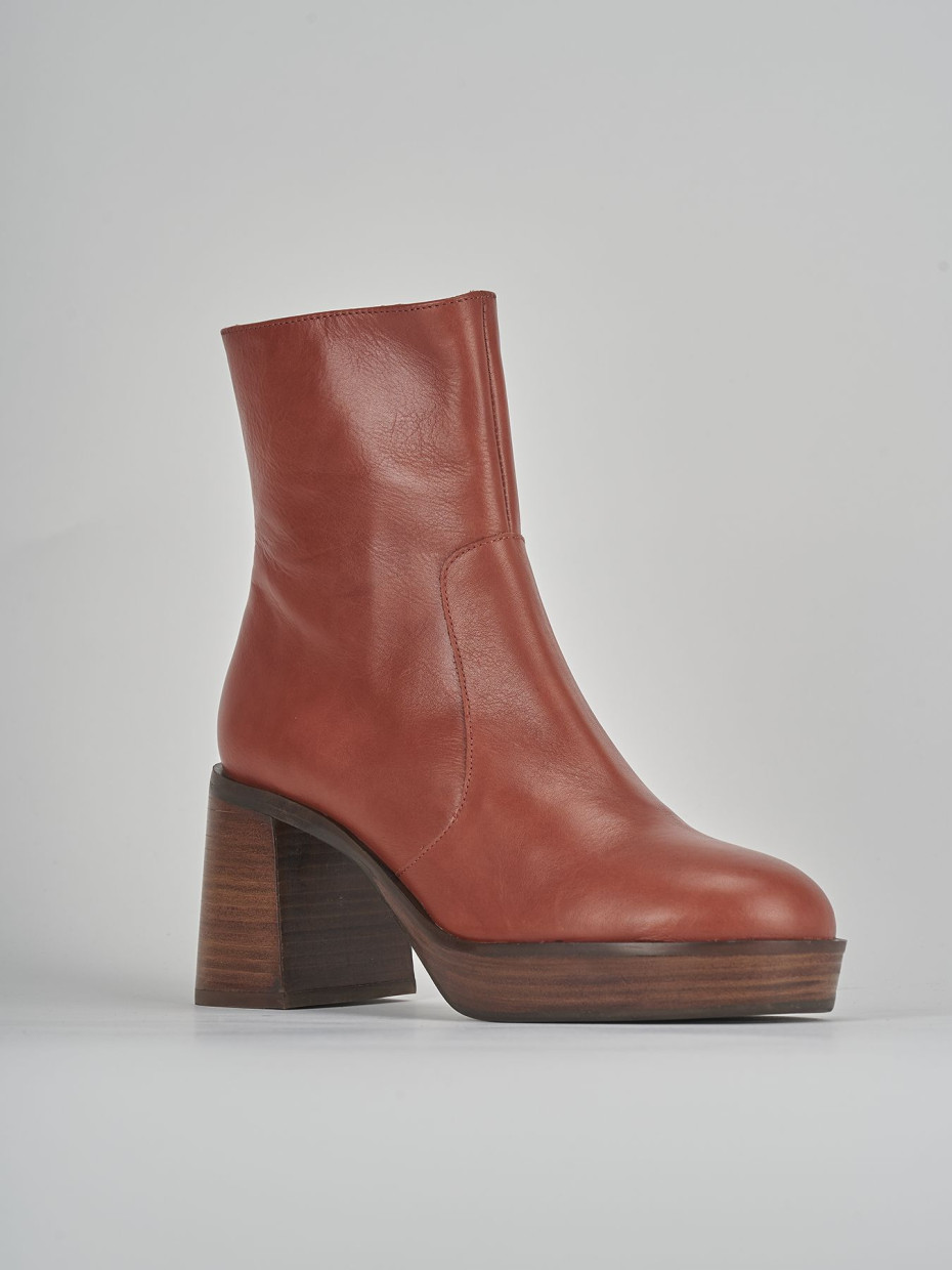 High heel ankle boots heel 6 cm orange leather