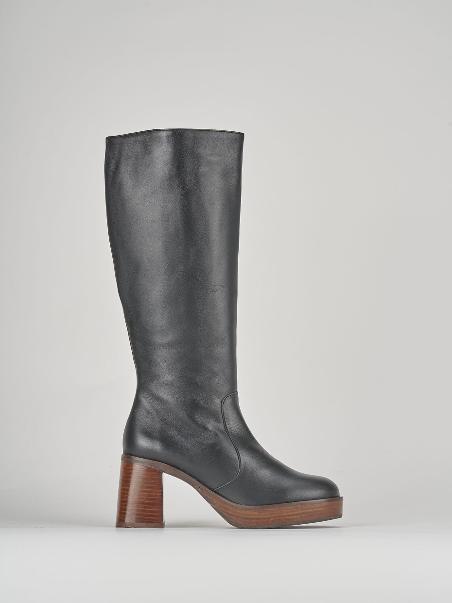 High heel boots heel 8 cm black leather