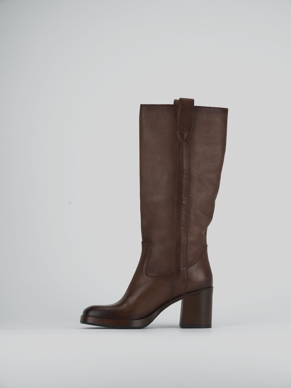 High heel boots heel 8 cm brown leather