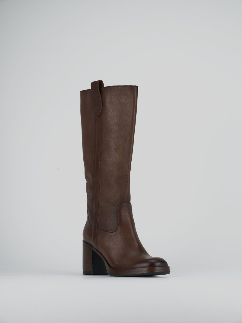 High heel boots heel 8 cm brown leather