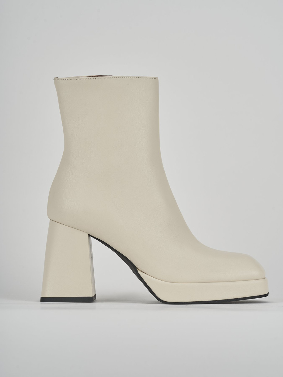 High heel ankle boots heel 7 cm white leather