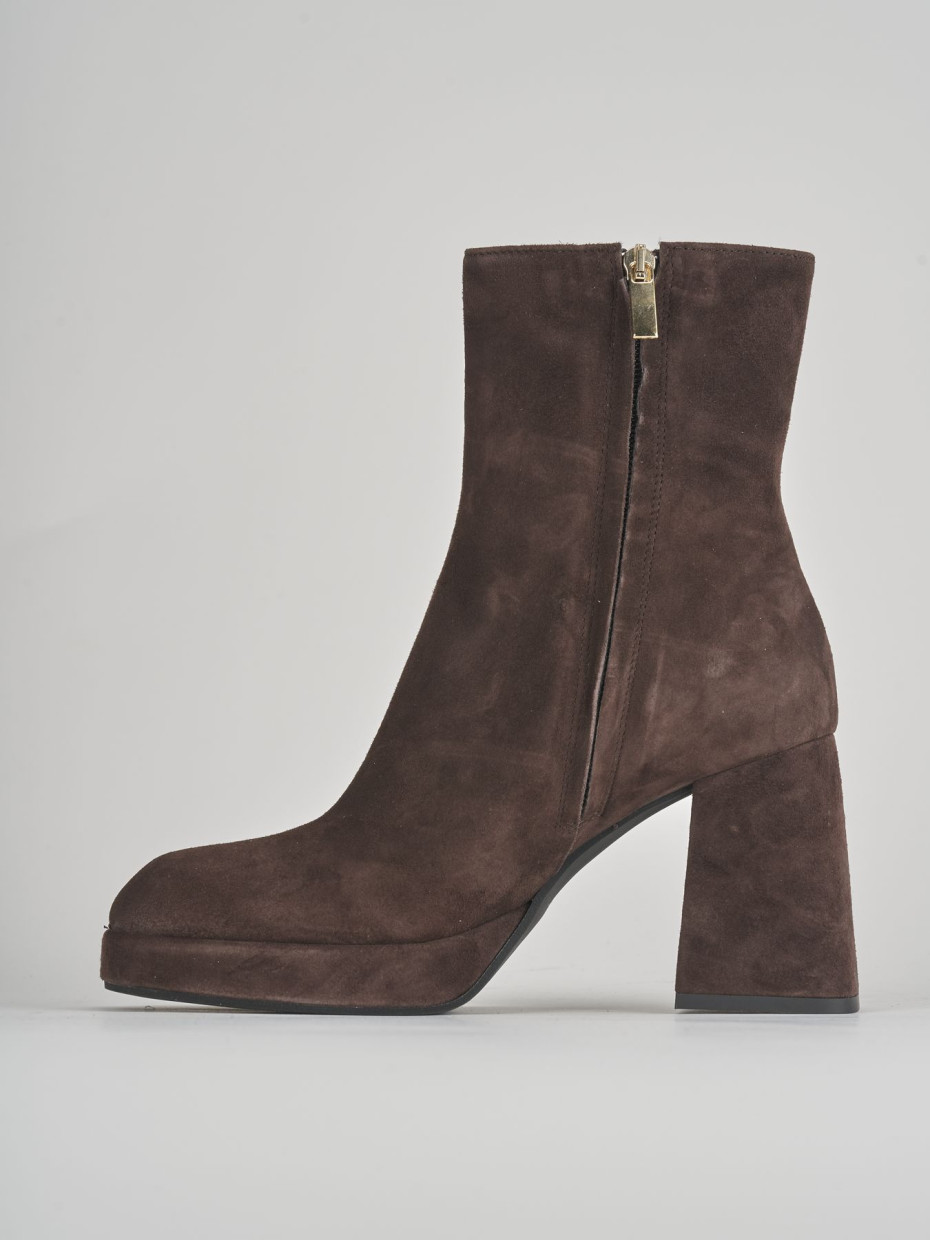 High heel ankle boots heel 7 cm dark brown suede