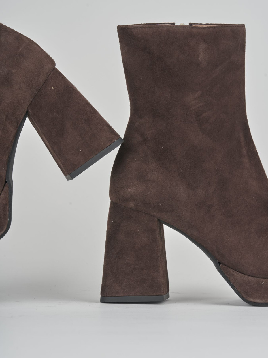 High heel ankle boots heel 7 cm dark brown suede