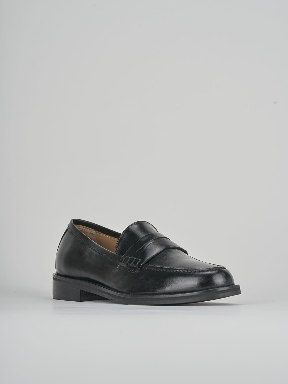 Loafers heel 1 cm black leather