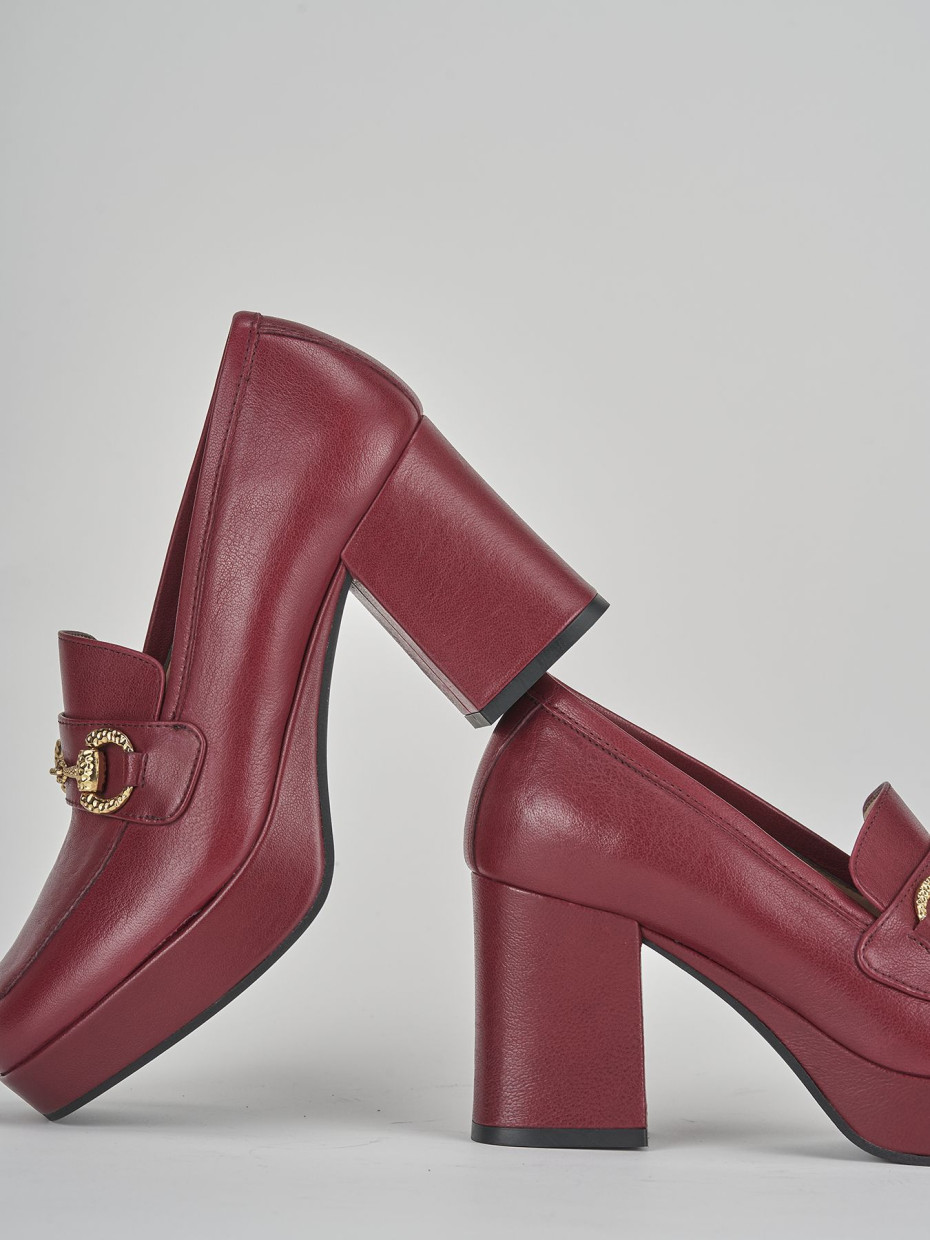Loafers heel 7 cm bordeaux leather