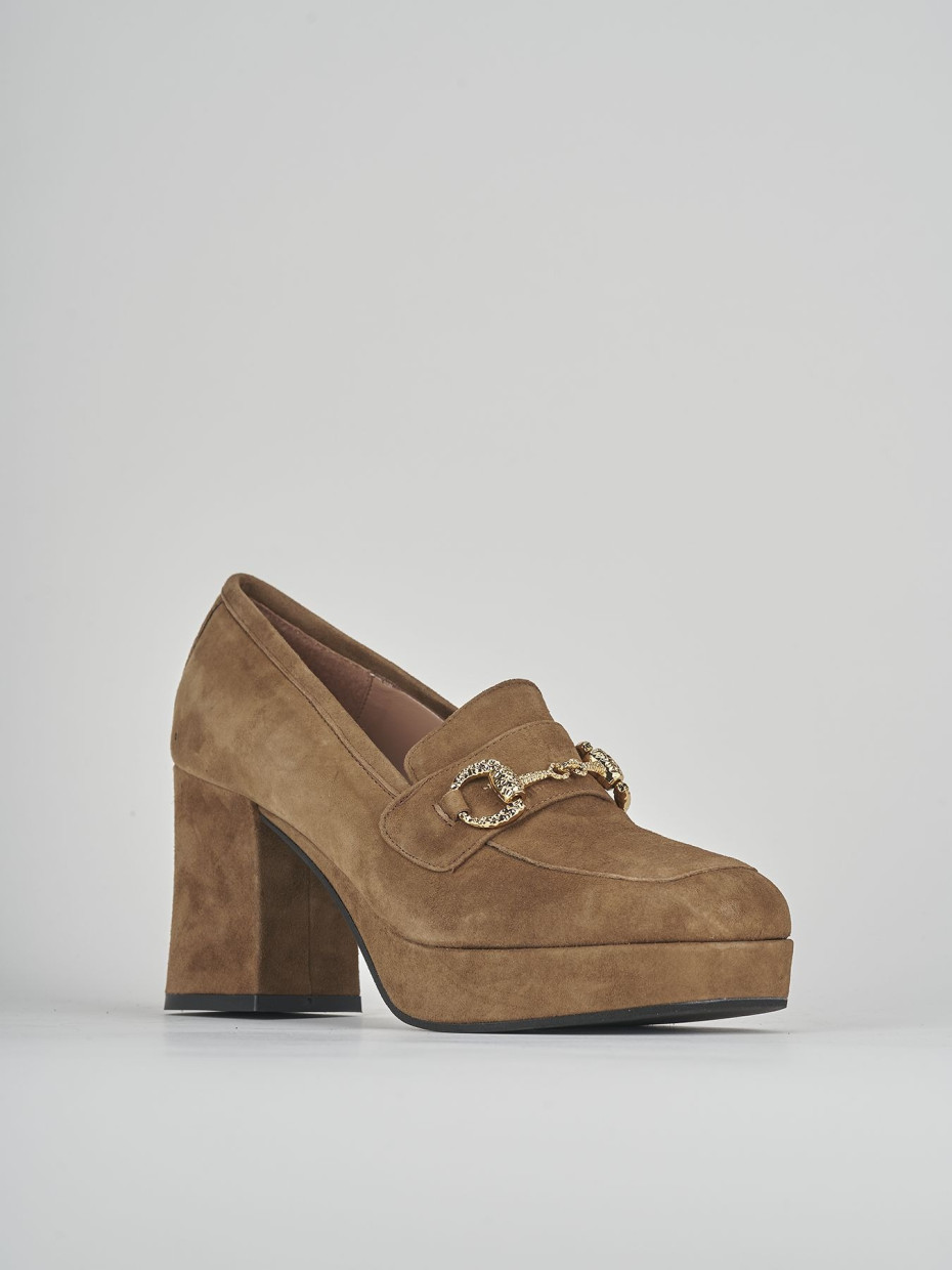 Loafers heel 7 cm brown suede