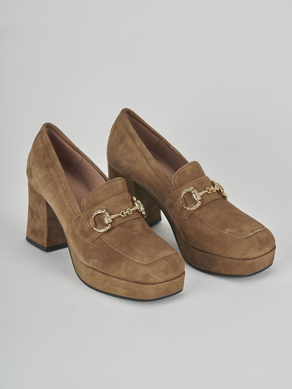 Loafers heel 7 cm brown suede