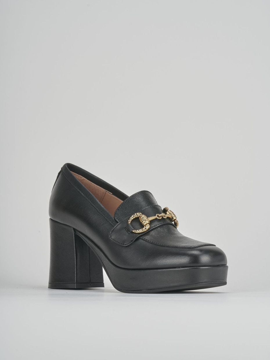 Loafers heel 7 cm black leather
