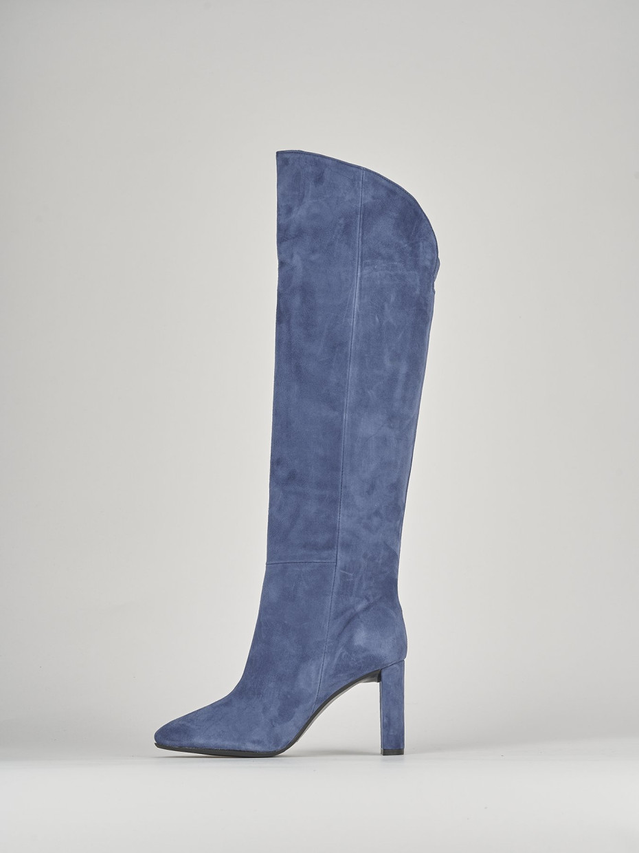 High heel boots heel 9 cm blu suede